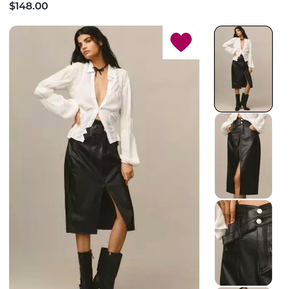 anthropologie Pilcro Faux Leather Double-Strap Midi Skirt